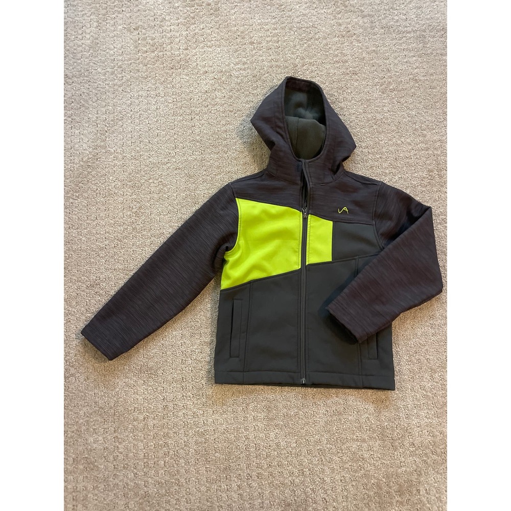 Vertical 9 Gray & Neon Green Zip Up Hooded Soft Shell Jacket